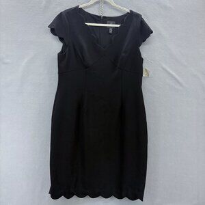 Adrianna Papell Scalloped‎ Trim Black Sheath Dress SZ 16 Petite Cap Sleeve NWT
